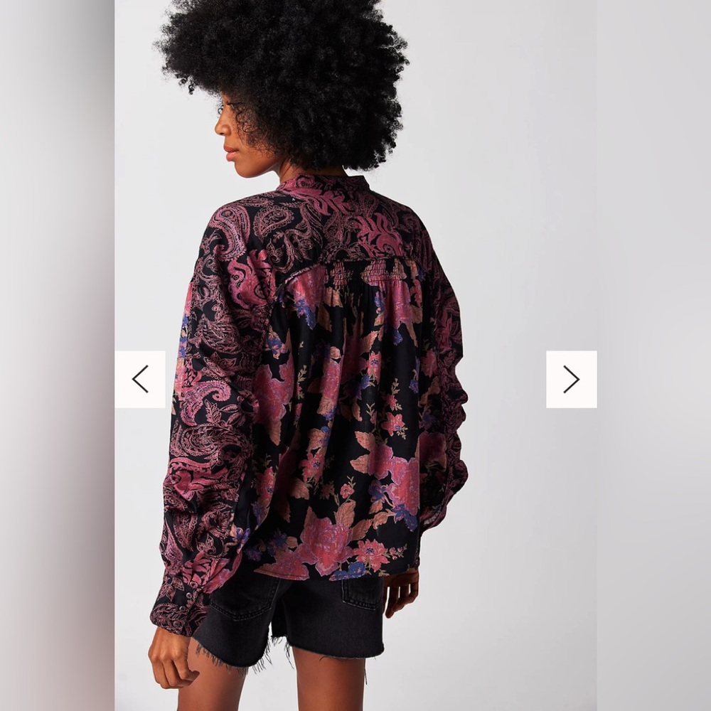 #12 FREE PEOPLE MARAYA PRINTED TOP BLACK COMBO SIZE MEDIUM - Picture 3 of 8